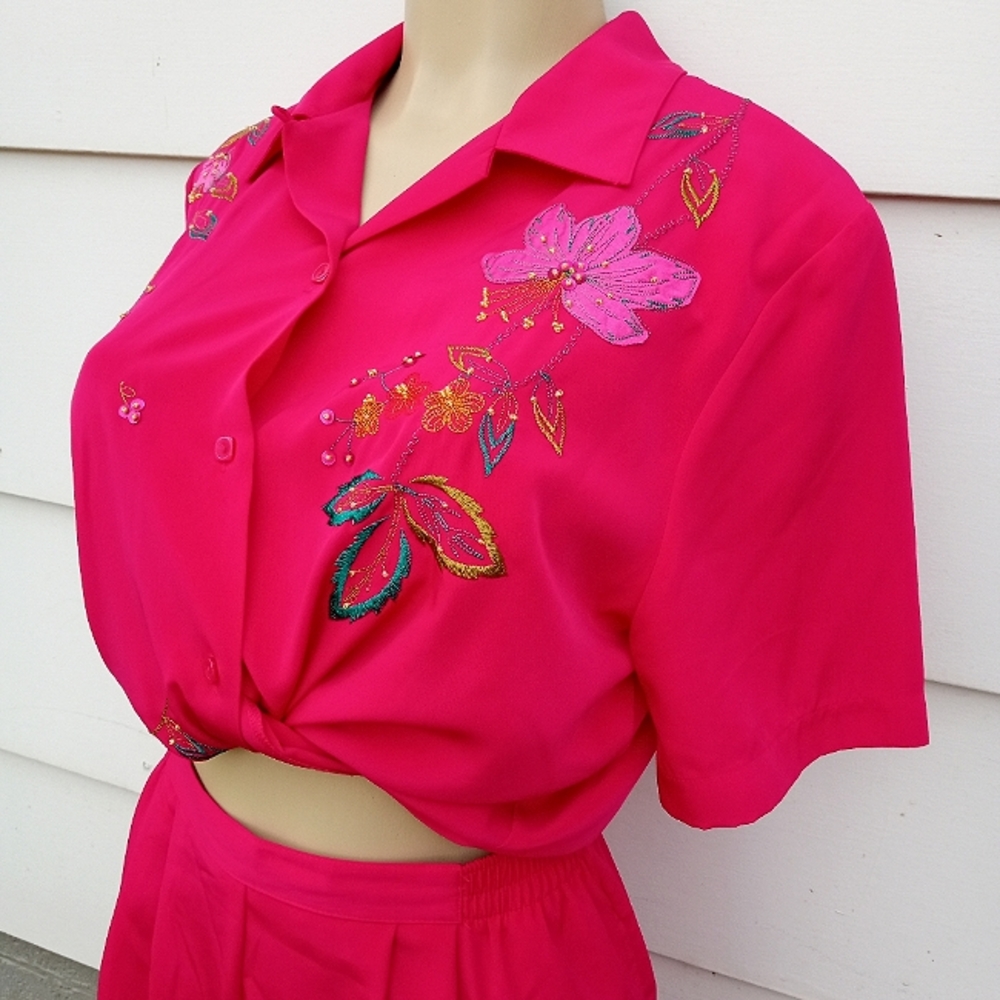 Vintage Floral Embroidery Pants Set